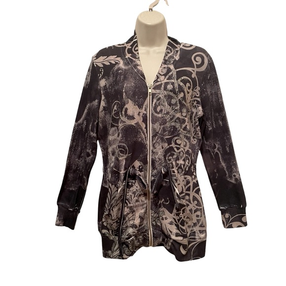 Christopher and Banks Full Zip Cardigan Sweater Bling and Bows Gray Pockets Med - Picture 1 of 9